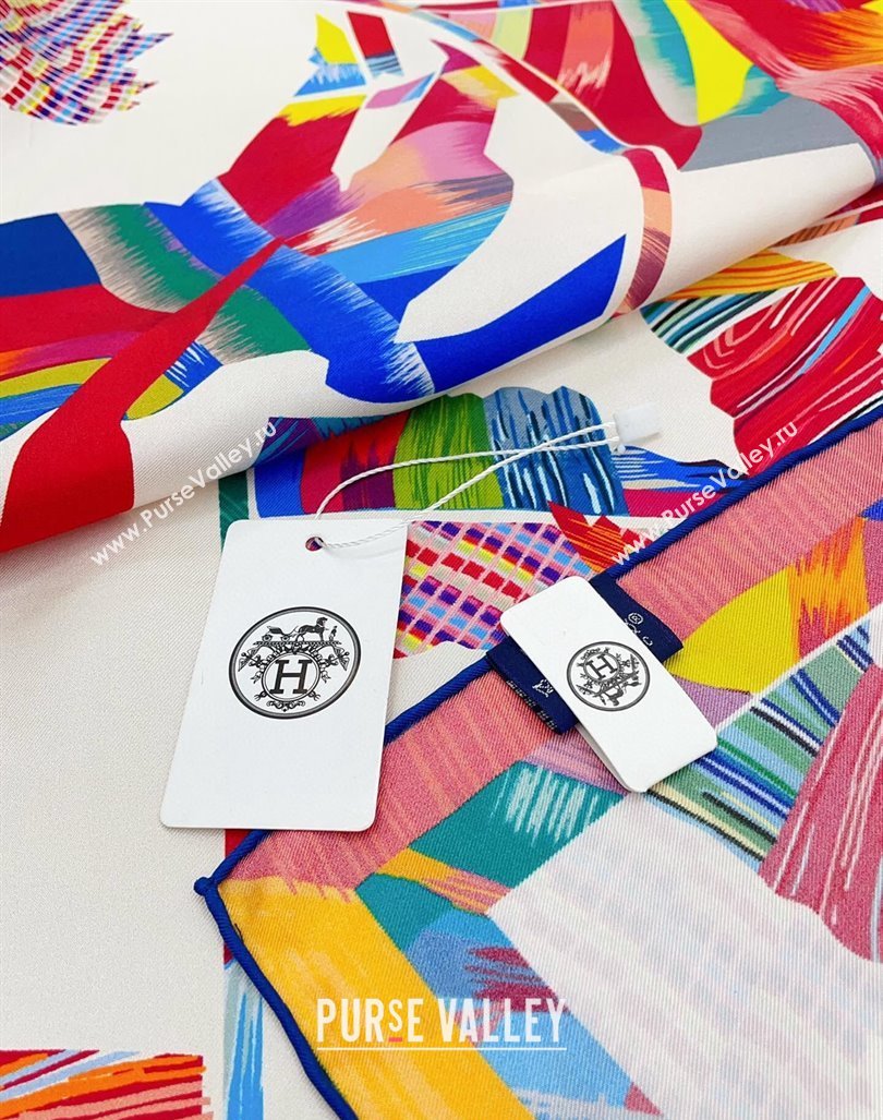 Hermes Wow Marble Sqaure Scarf 90x90cm White 2024 (A-240407009)