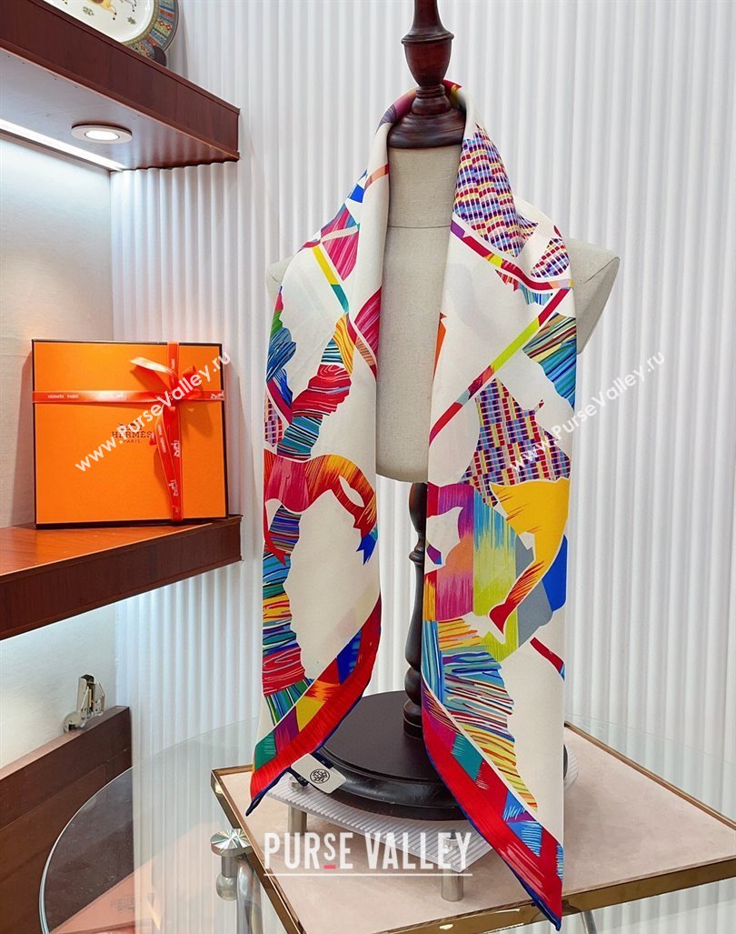 Hermes Wow Marble Sqaure Scarf 90x90cm White 2024 (A-240407009)