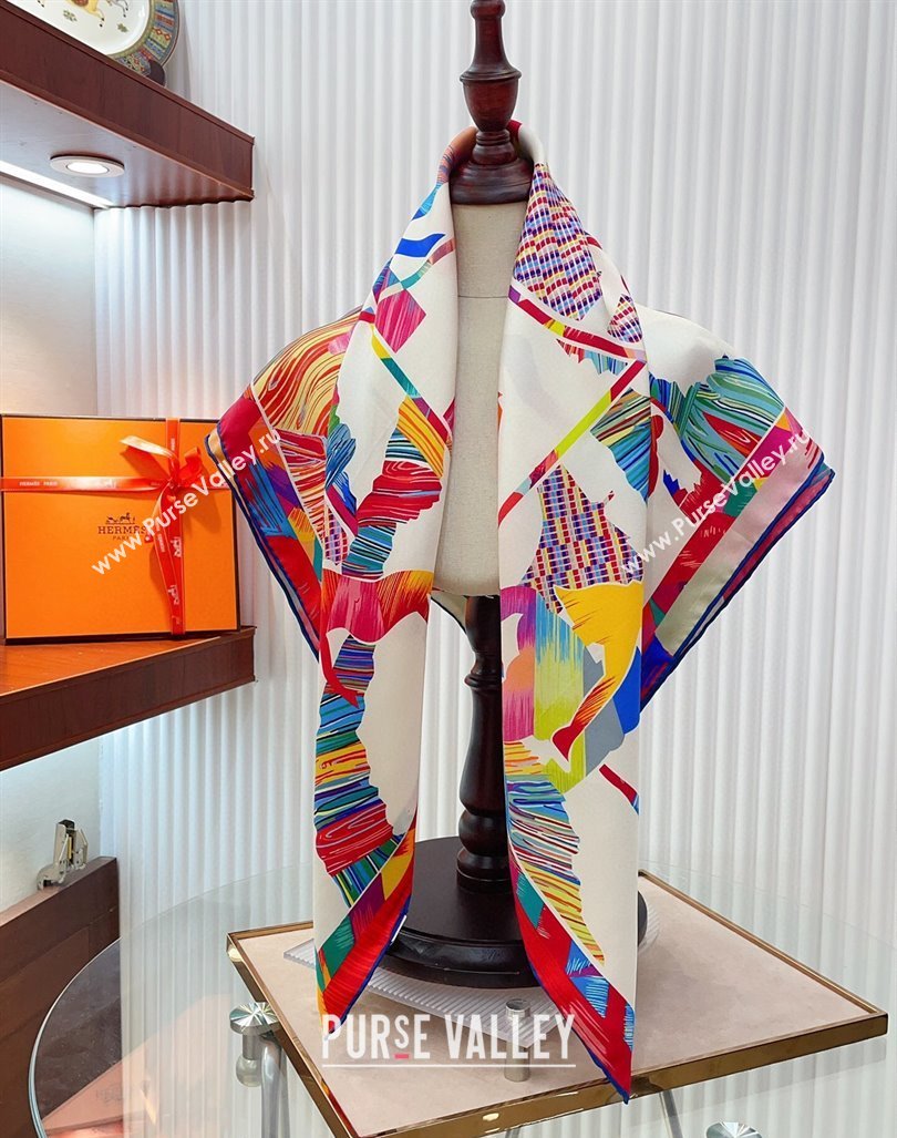 Hermes Wow Marble Sqaure Scarf 90x90cm White 2024 (A-240407009)