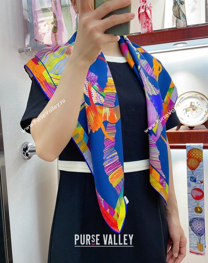 Hermes Wow Marble Sqaure Scarf 90x90cm Blue 2024 (A-240407010)