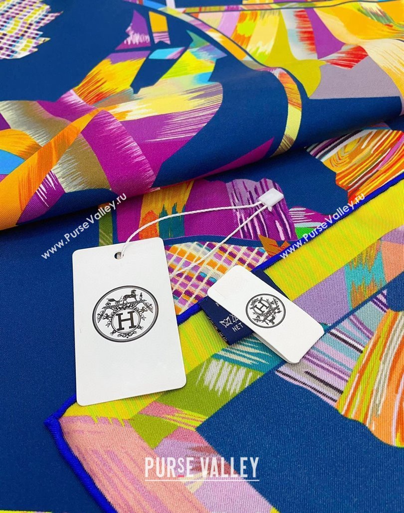 Hermes Wow Marble Sqaure Scarf 90x90cm Blue 2024 (A-240407010)