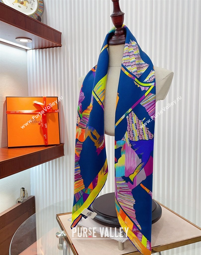 Hermes Wow Marble Sqaure Scarf 90x90cm Blue 2024 (A-240407010)