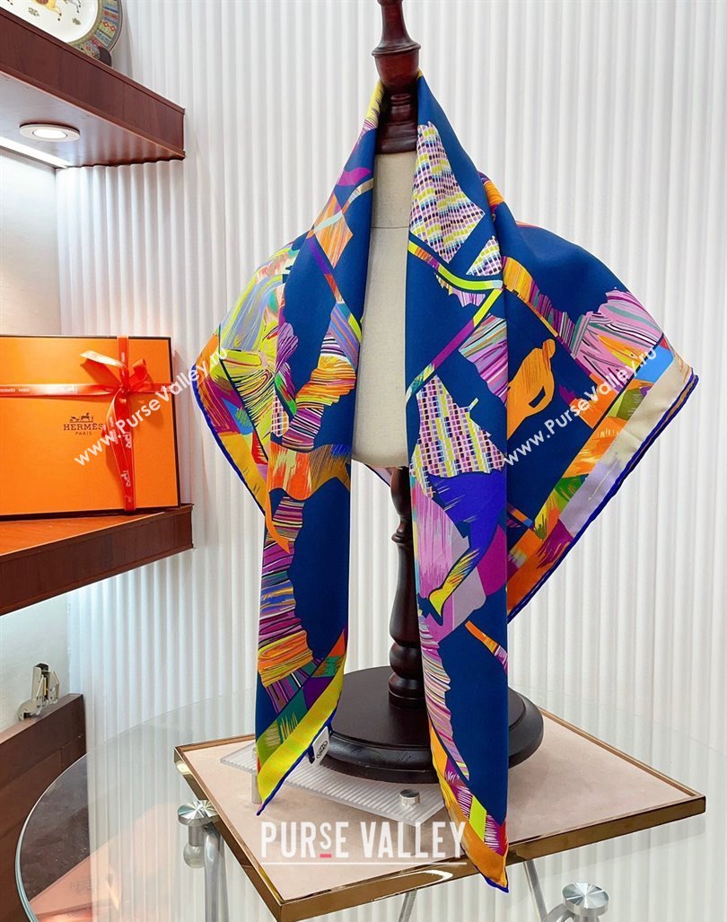 Hermes Wow Marble Sqaure Scarf 90x90cm Blue 2024 (A-240407010)