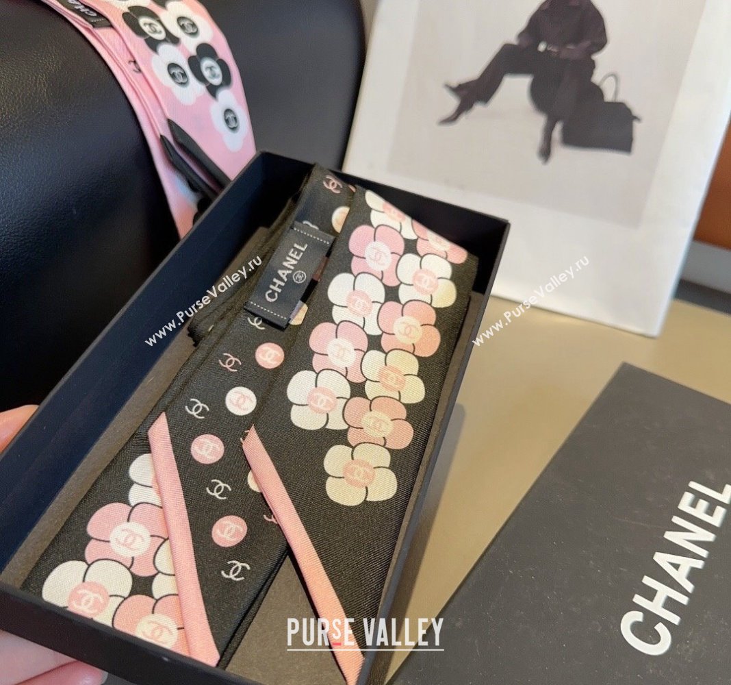 Chanel CC Bloom Silk Bandeau Scarf 6x120cm Black 2024 0407 (A-240407042)