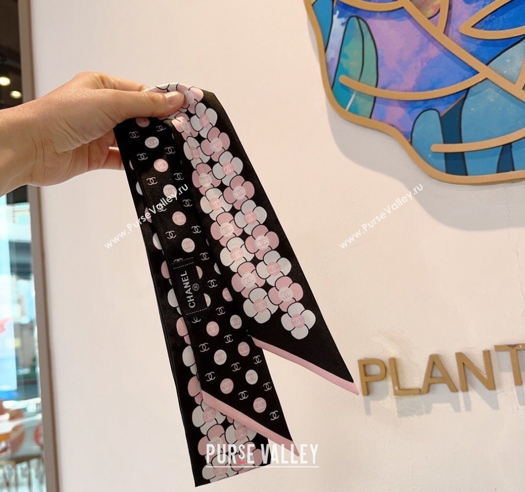 Chanel CC Bloom Silk Bandeau Scarf 6x120cm Black 2024 0407 (A-240407042)