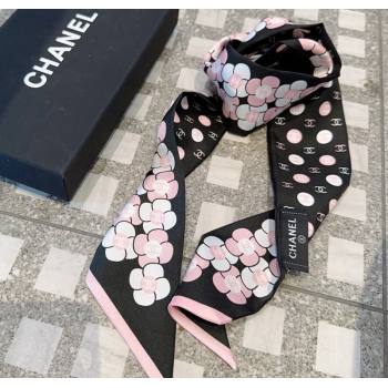 Chanel CC Bloom Silk Bandeau Scarf 6x120cm Black 2024 0407 (A-240407042)
