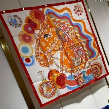 Hermes Cheval Mascotte Sqaure Scarf 90x90cm White 2024 (A-240407011)