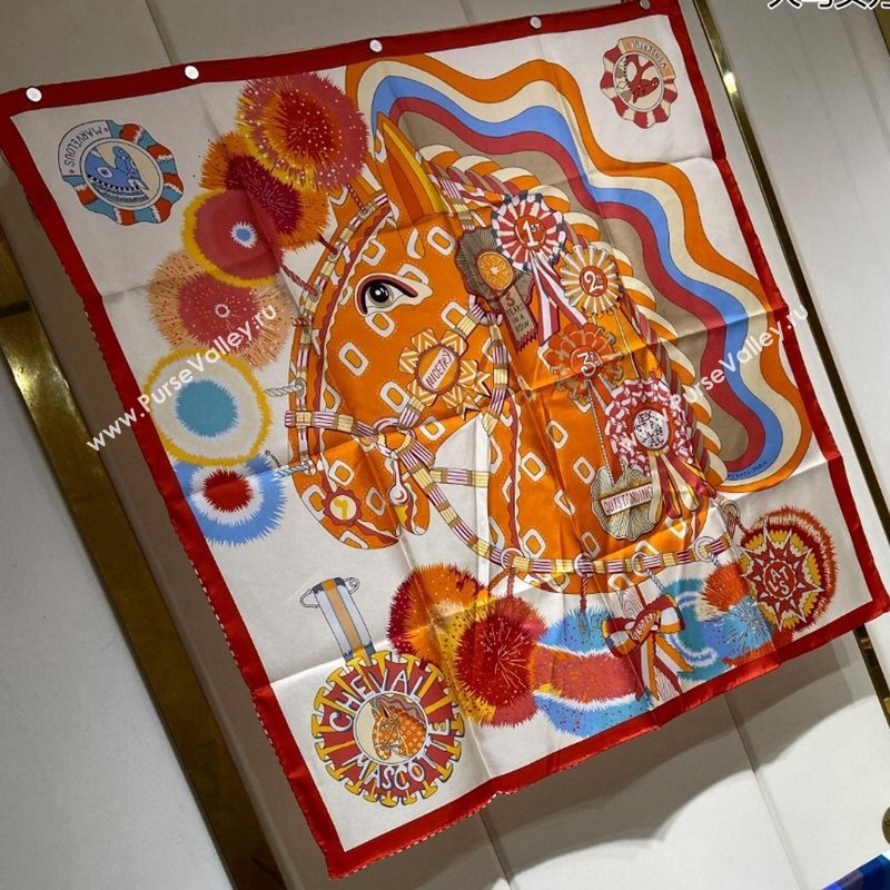 Hermes Cheval Mascotte Sqaure Scarf 90x90cm White 2024 (A-240407011)