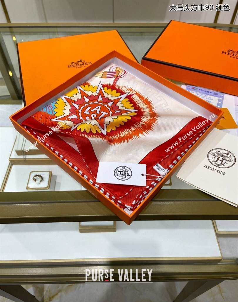 Hermes Cheval Mascotte Sqaure Scarf 90x90cm White 2024 (A-240407011)