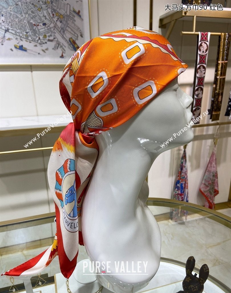 Hermes Cheval Mascotte Sqaure Scarf 90x90cm White 2024 (A-240407011)