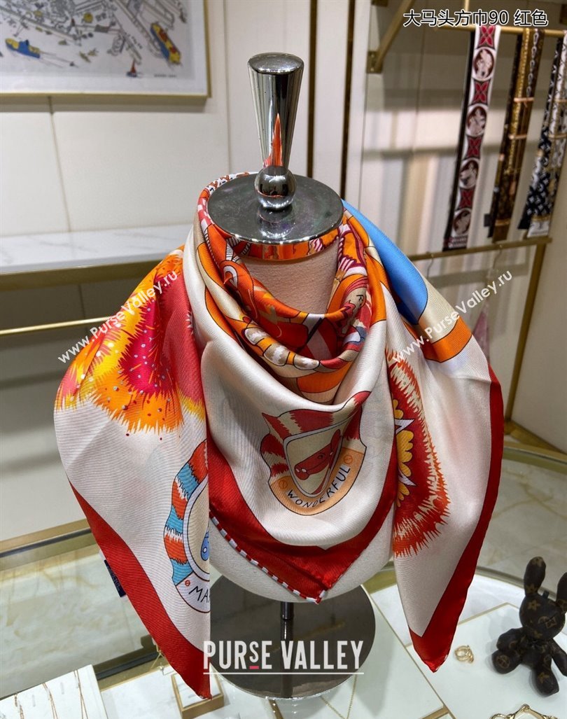 Hermes Cheval Mascotte Sqaure Scarf 90x90cm White 2024 (A-240407011)