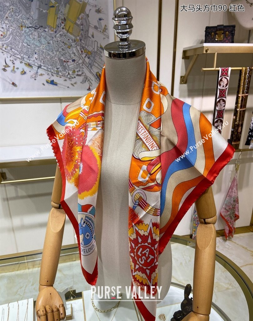 Hermes Cheval Mascotte Sqaure Scarf 90x90cm White 2024 (A-240407011)