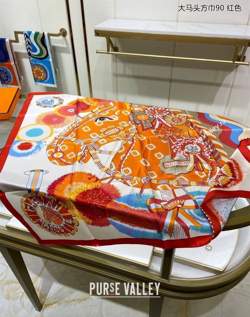 Hermes Cheval Mascotte Sqaure Scarf 90x90cm White 2024 (A-240407011)