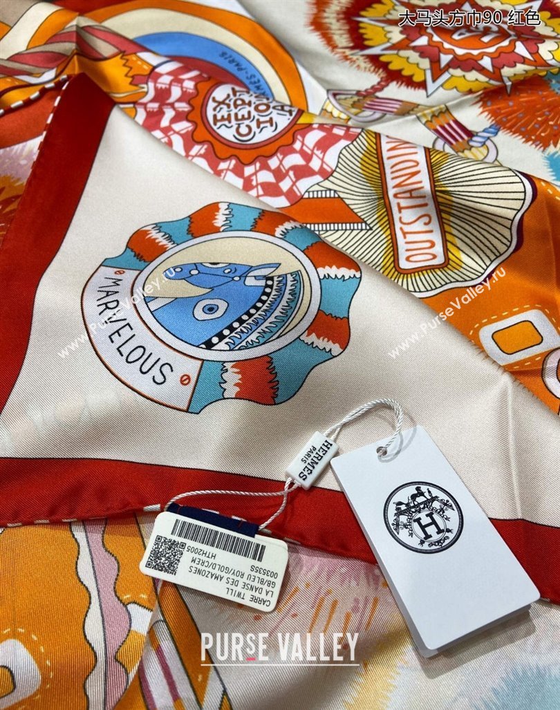 Hermes Cheval Mascotte Sqaure Scarf 90x90cm White 2024 (A-240407011)