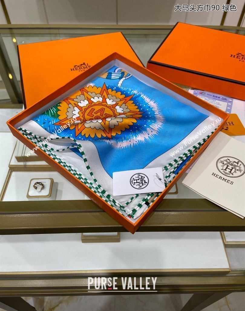 Hermes Cheval Mascotte Sqaure Scarf 90x90cm Blue 2024 (A-240407012)