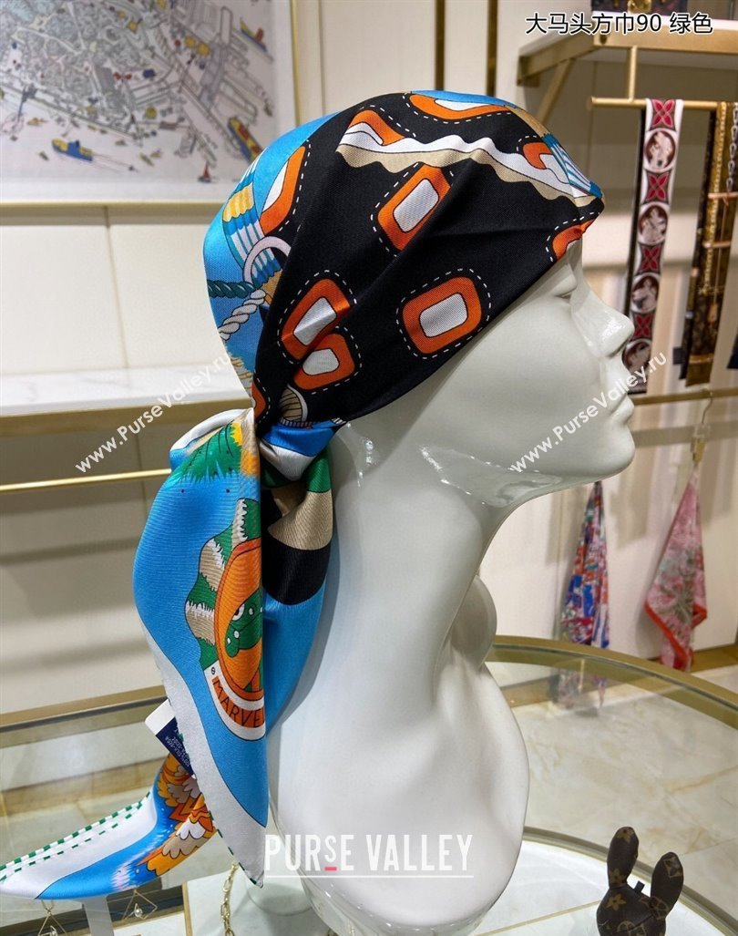 Hermes Cheval Mascotte Sqaure Scarf 90x90cm Blue 2024 (A-240407012)