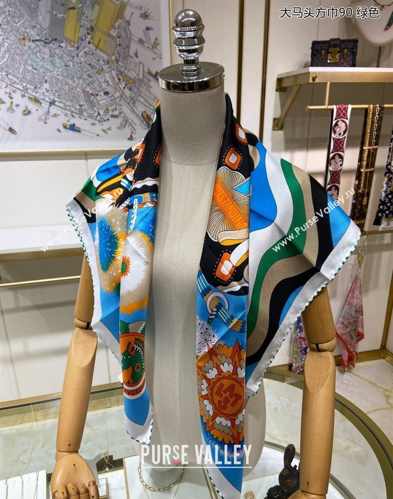 Hermes Cheval Mascotte Sqaure Scarf 90x90cm Blue 2024 (A-240407012)