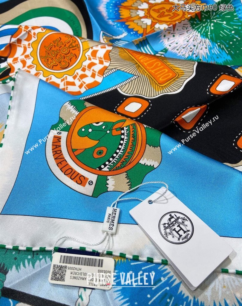 Hermes Cheval Mascotte Sqaure Scarf 90x90cm Blue 2024 (A-240407012)