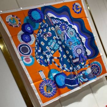 Hermes Cheval Mascotte Sqaure Scarf 90x90cm Orange 2024 (A-240407013)