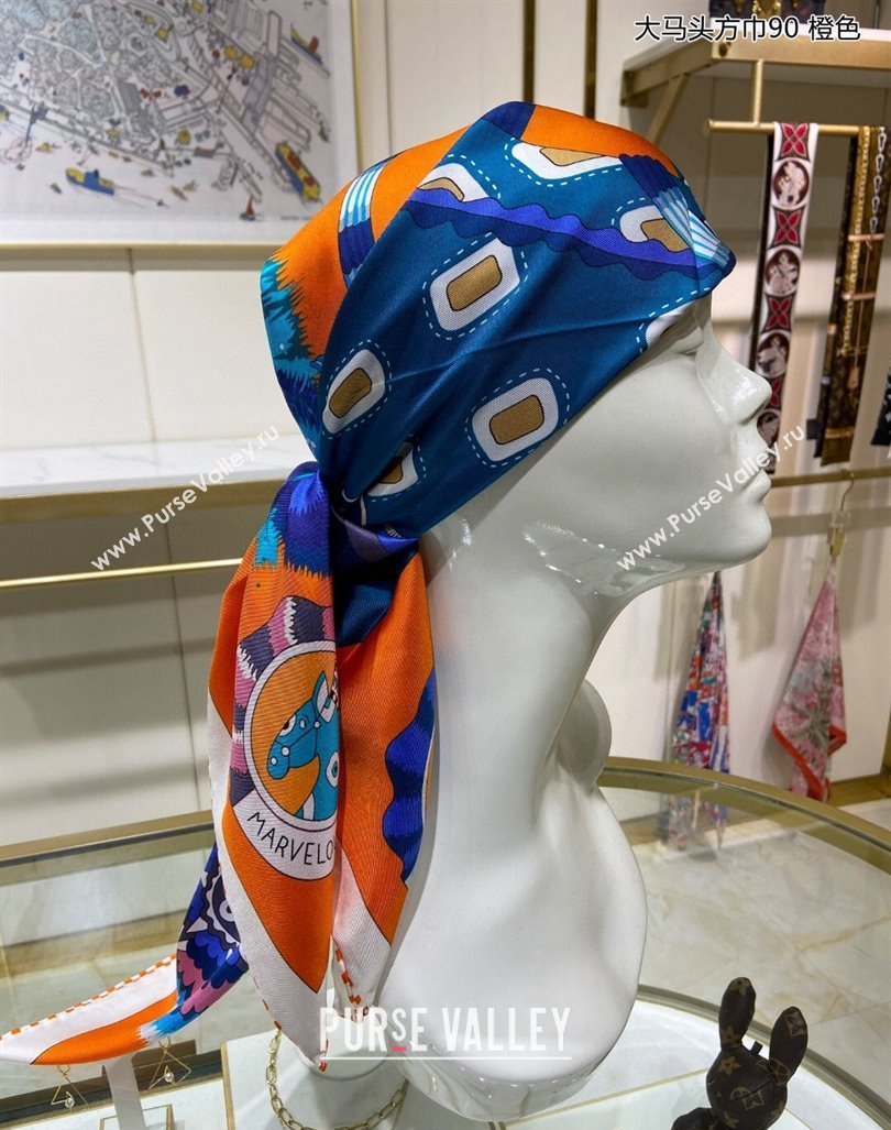Hermes Cheval Mascotte Sqaure Scarf 90x90cm Orange 2024 (A-240407013)