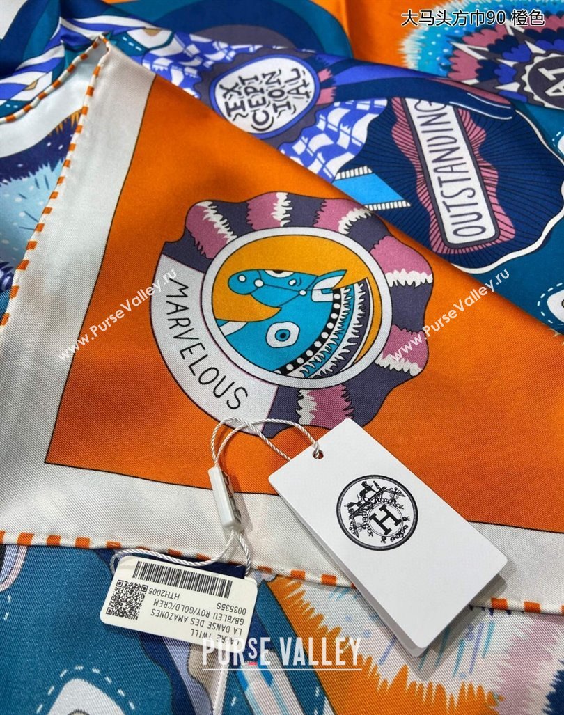 Hermes Cheval Mascotte Sqaure Scarf 90x90cm Orange 2024 (A-240407013)