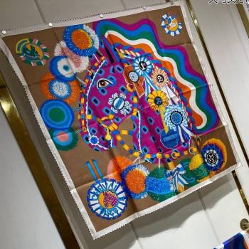 Hermes Cheval Mascotte Sqaure Scarf 90x90cm Khaki 2024 (A-240407014)