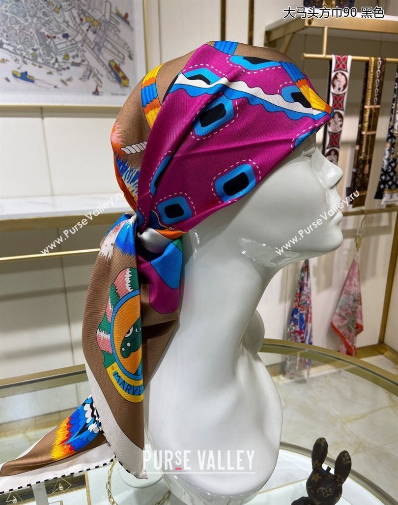 Hermes Cheval Mascotte Sqaure Scarf 90x90cm Khaki 2024 (A-240407014)