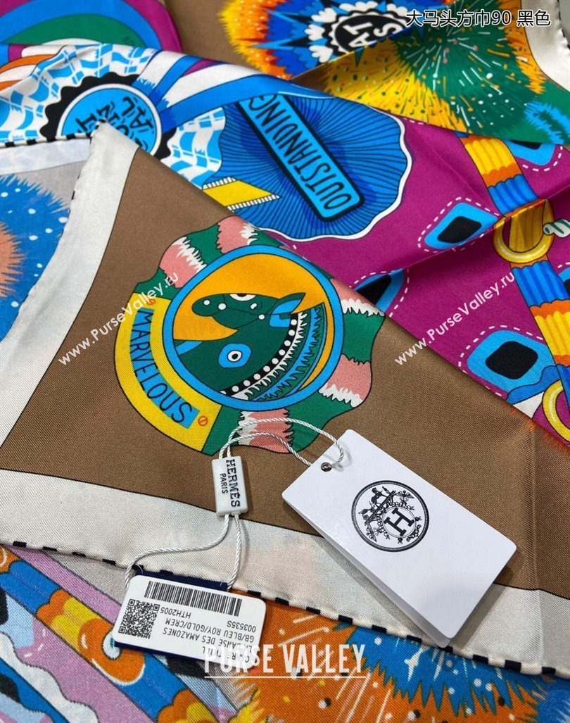 Hermes Cheval Mascotte Sqaure Scarf 90x90cm Khaki 2024 (A-240407014)