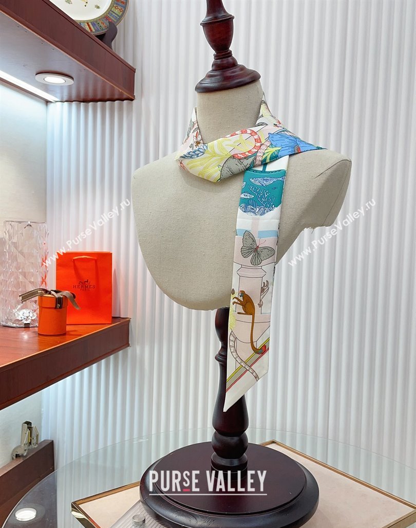 Hermes Silk Bandeau Scarf 5x86cm White 2024 040702 (A-240407046)