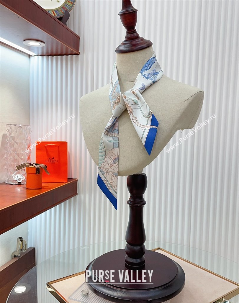 Hermes Silk Bandeau Scarf 5x86cm Royal Blue 2024 040702 (A-240407047)