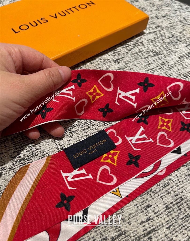 Louis Vuitton Love Silk Bandeau Scarf Red 2024 040701 (A-240407050)