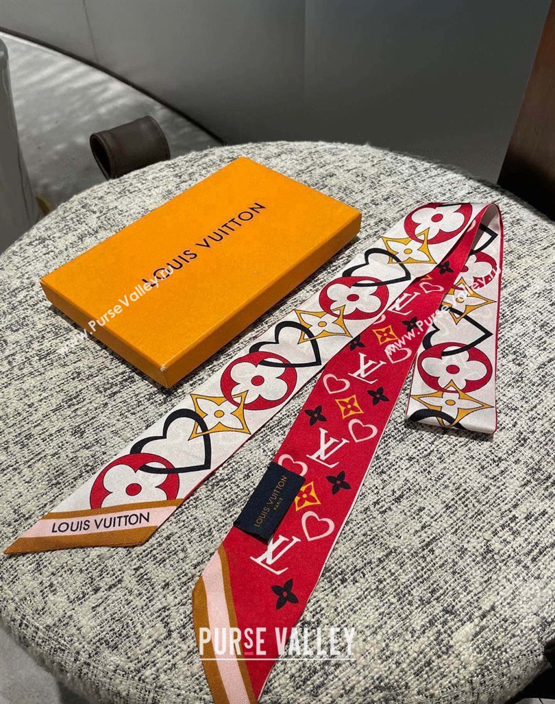 Louis Vuitton Love Silk Bandeau Scarf Red 2024 040701 (A-240407050)