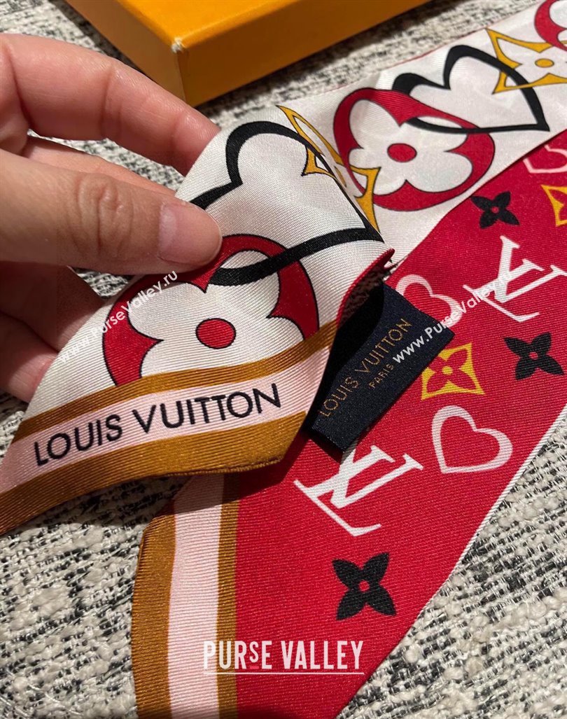 Louis Vuitton Love Silk Bandeau Scarf Red 2024 040701 (A-240407050)