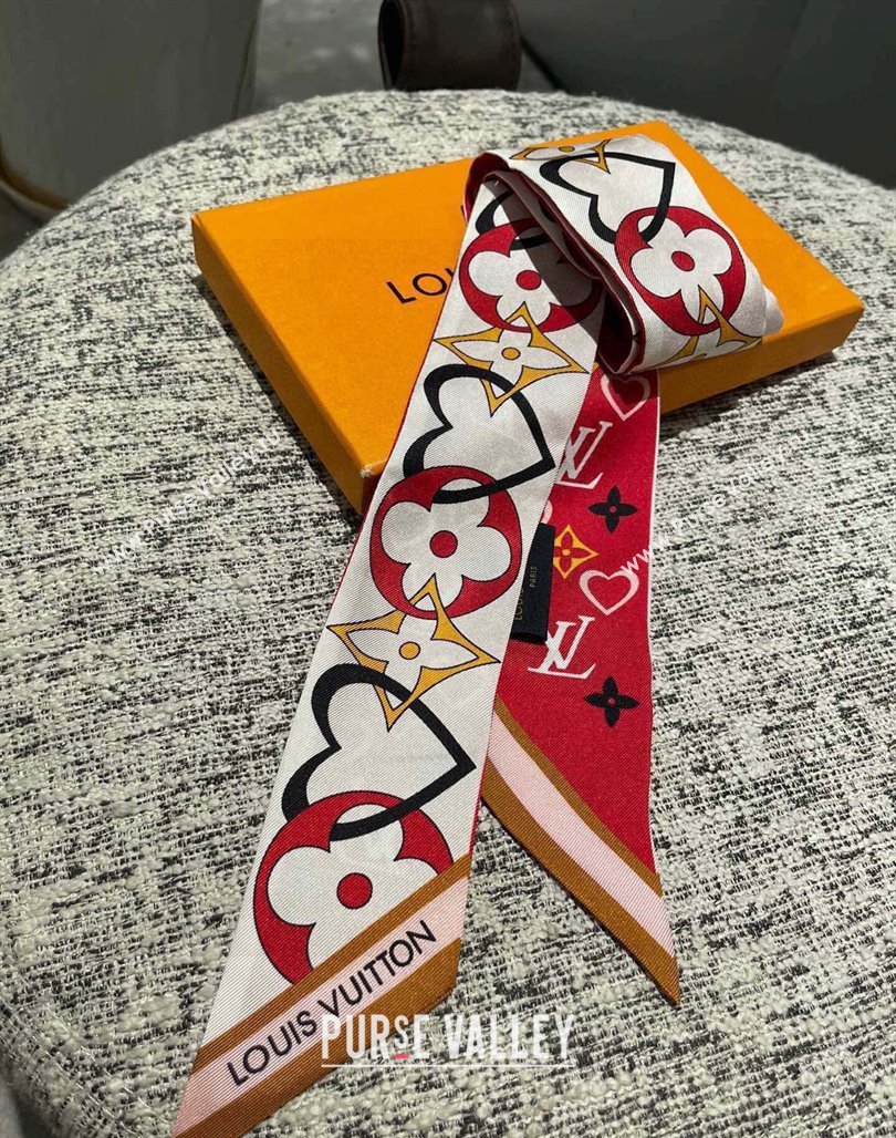 Louis Vuitton Love Silk Bandeau Scarf Red 2024 040701 (A-240407050)