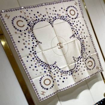Chanel Bloom Silk Sqaure Scarf 90x90cm White 2024 040702 (A-240407052)