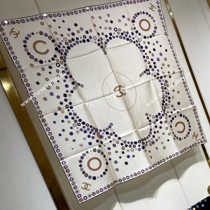 Chanel Bloom Silk Sqaure Scarf 90x90cm White 2024 040702 (A-240407052)