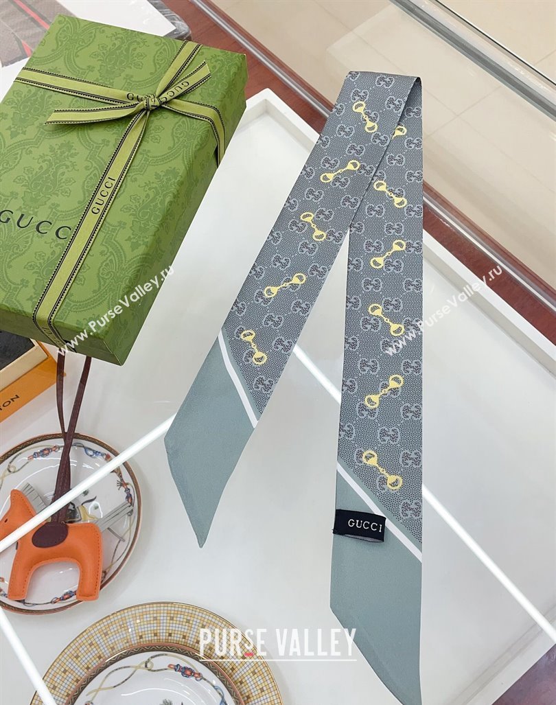 Gucci Horsebit Print Bandeau Scarf Grey 2024 0407 (A-240407054)