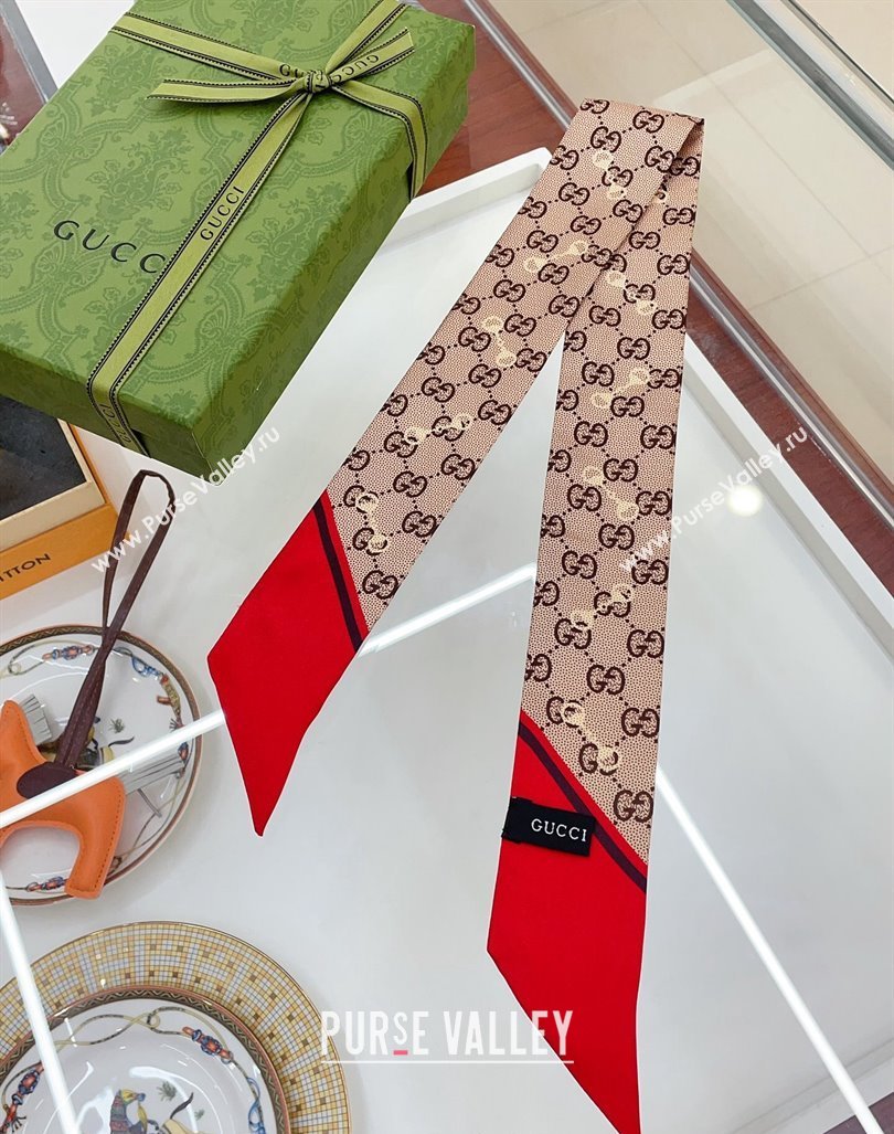 Gucci Horsebit Print Bandeau Scarf Red 2024 0407 (A-240407056)