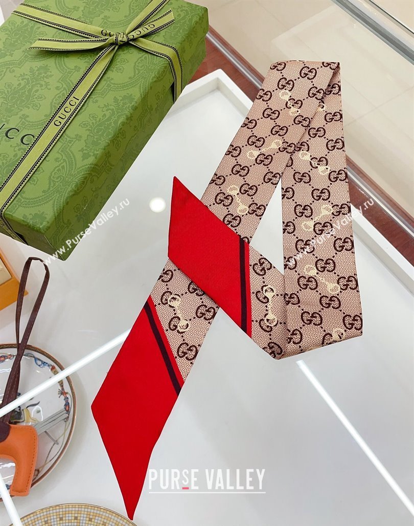 Gucci Horsebit Print Bandeau Scarf Red 2024 0407 (A-240407056)