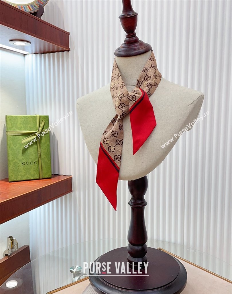 Gucci Horsebit Print Bandeau Scarf Red 2024 0407 (A-240407056)