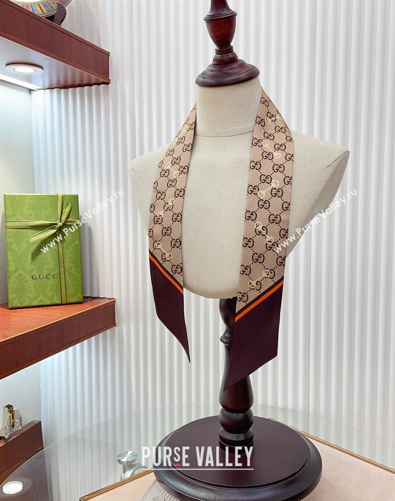 Gucci Horsebit Print Bandeau Scarf Brown 2024 0407 (A-240407057)