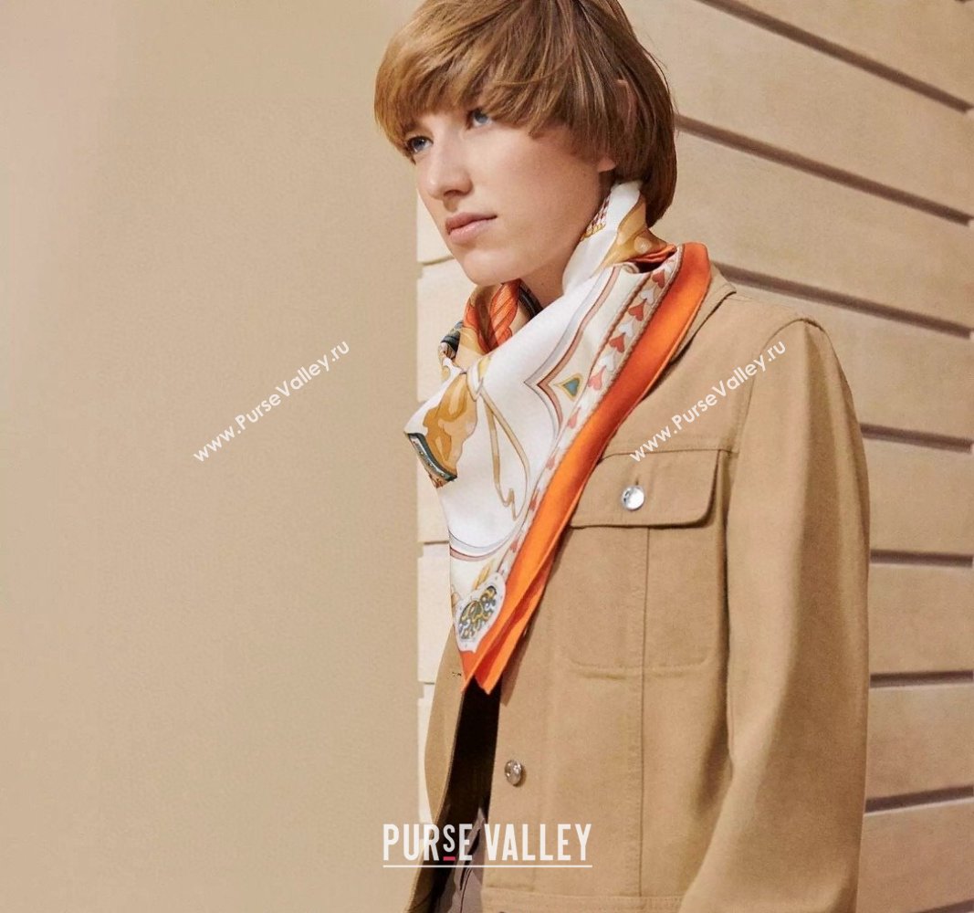 Hermes Harnais de Coeur Silk Square Scarf 90x90cm Orange 2024 (A-240403167)