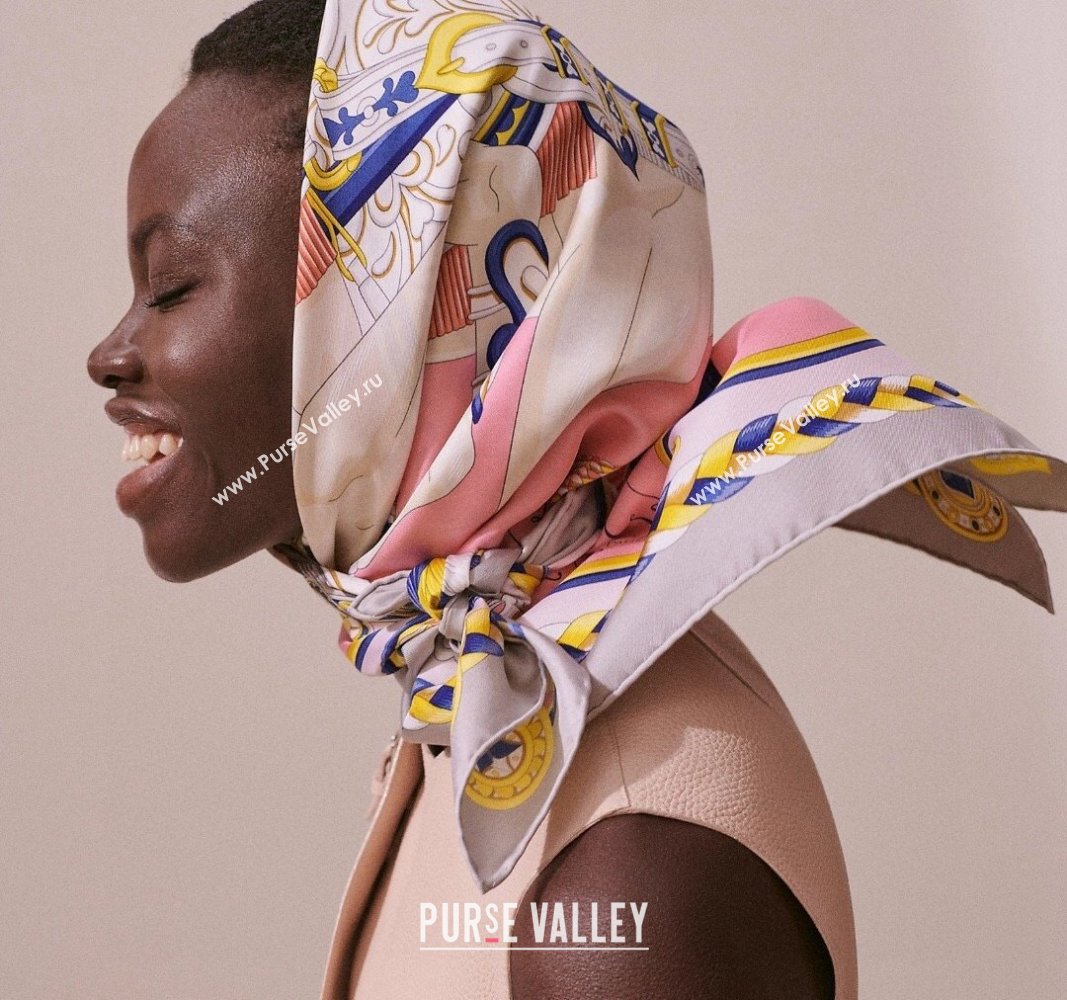 Hermes Harnais de Coeur Silk Square Scarf 90x90cm Pink 2024 (A-240403169)