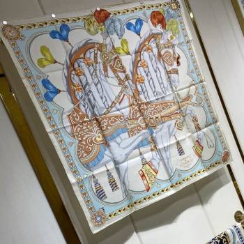 Hermes Harnais de Coeur Silk Square Scarf 90x90cm Beige 2024 (A-240403170)