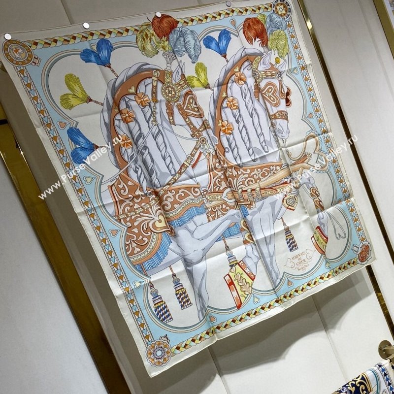 Hermes Harnais de Coeur Silk Square Scarf 90x90cm Beige 2024 (A-240403170)