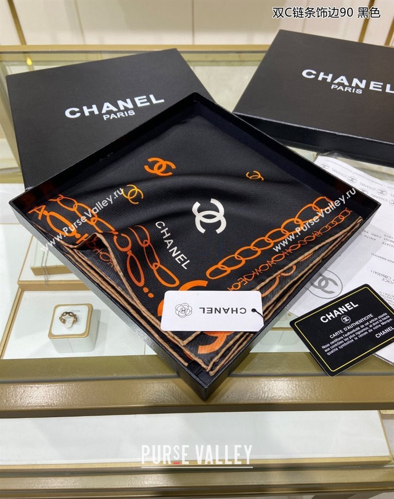 Chanel Silk Sqaure Scarf 90x90cm Black 2024 040703 (A-240407061)