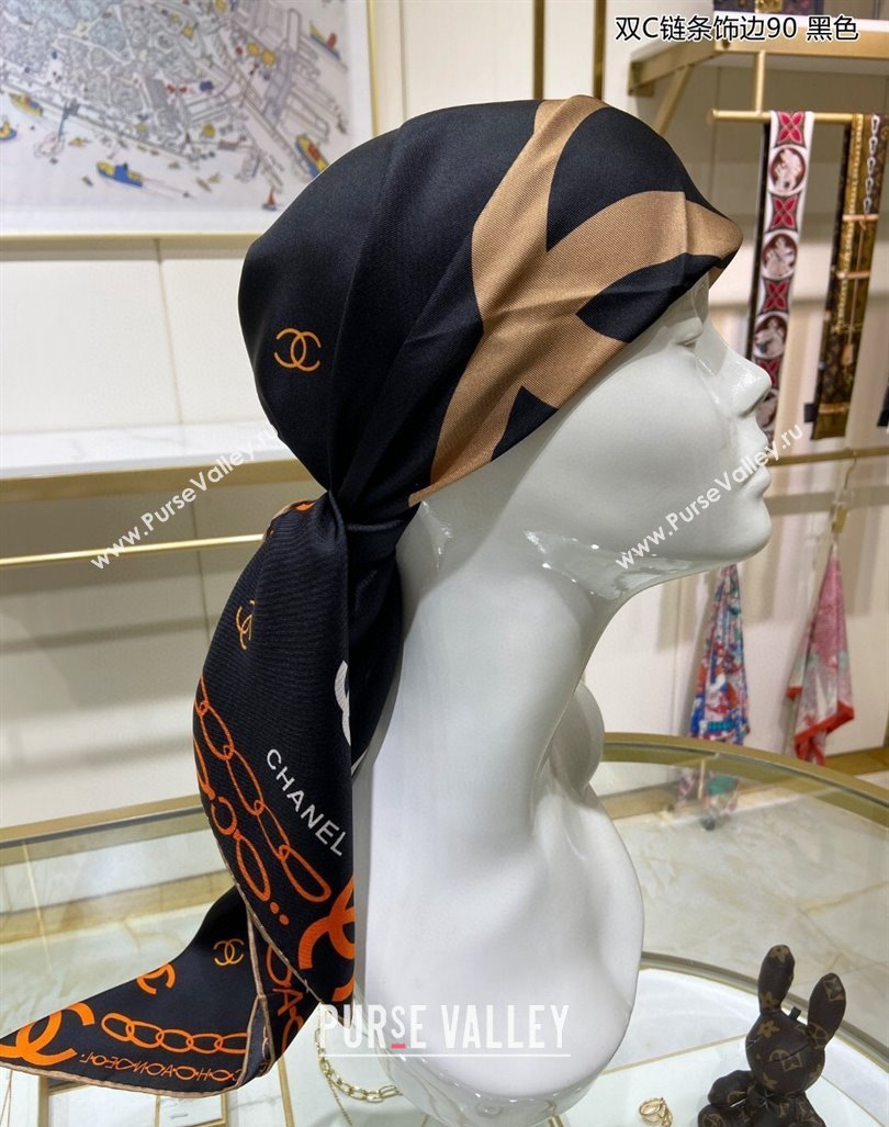 Chanel Silk Sqaure Scarf 90x90cm Black 2024 040703 (A-240407061)