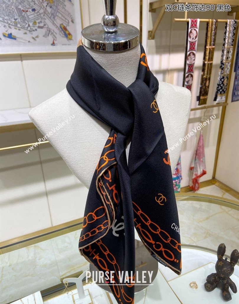 Chanel Silk Sqaure Scarf 90x90cm Black 2024 040703 (A-240407061)