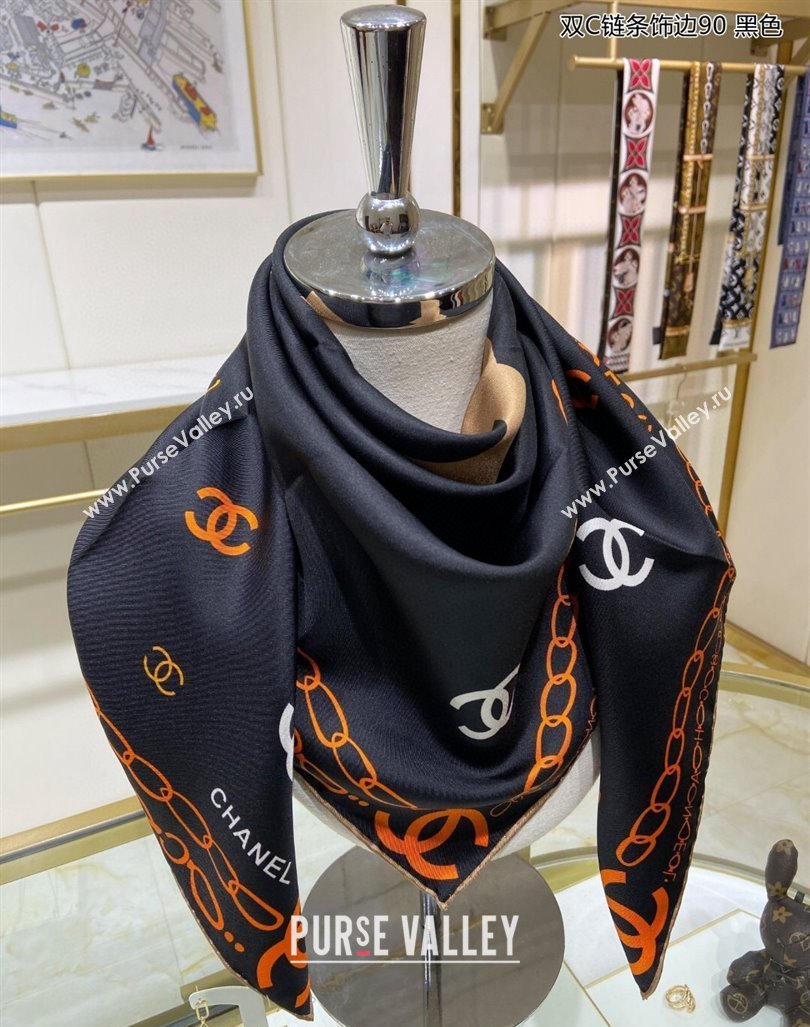 Chanel Silk Sqaure Scarf 90x90cm Black 2024 040703 (A-240407061)