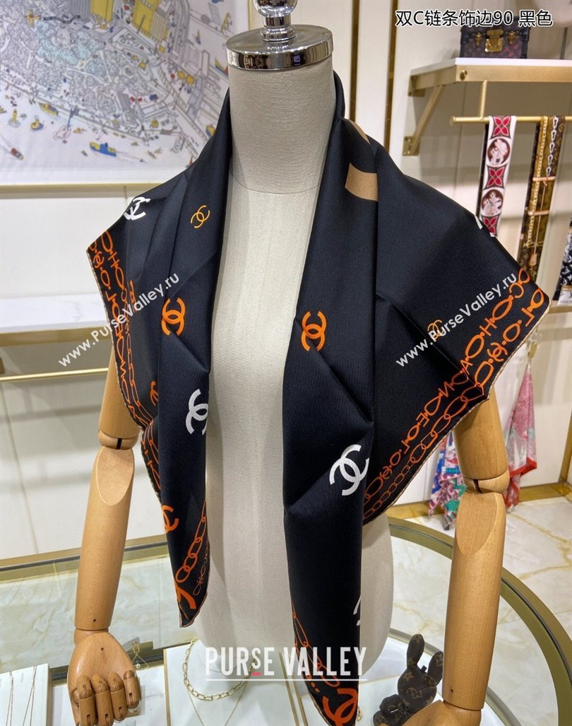 Chanel Silk Sqaure Scarf 90x90cm Black 2024 040703 (A-240407061)